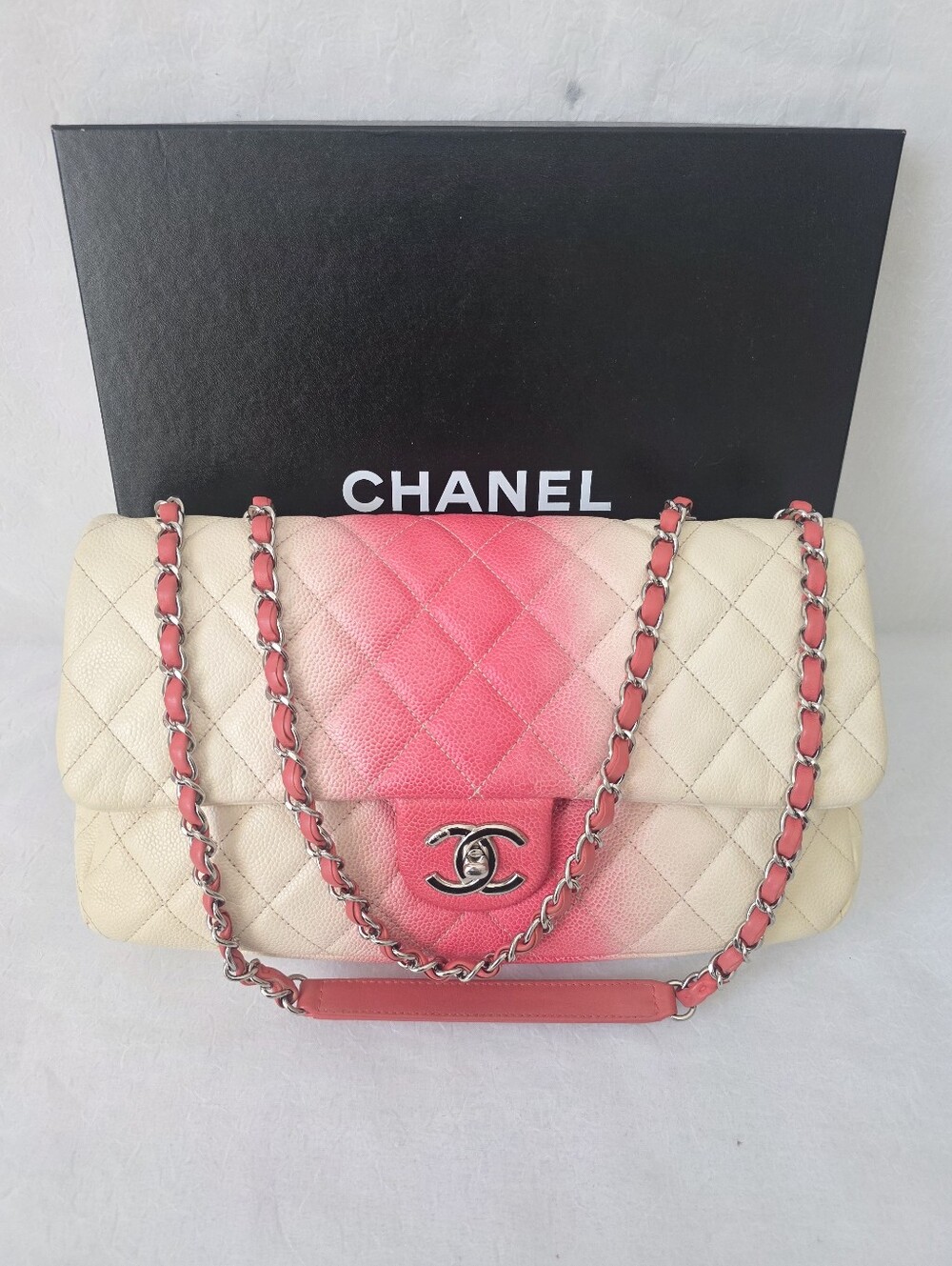 Auth Chanel Caviar Ombre Jumbo Quilted Single Flap Bag